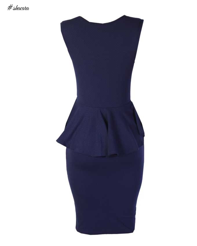 canill Cowl Neck Fitted Peplum Dress - Blue