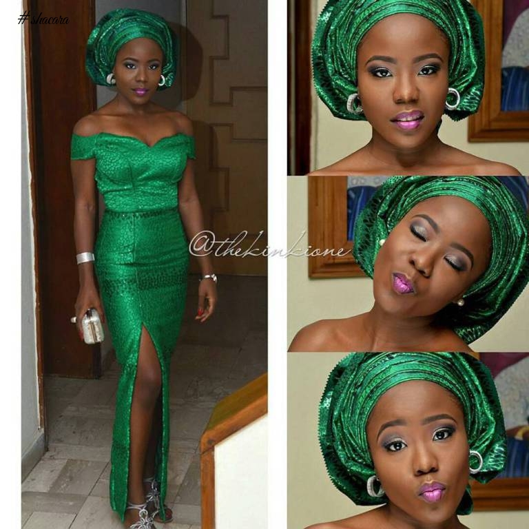 NEW DESIGN IN ‼️ Olive green lace available for Aso Ebi Available