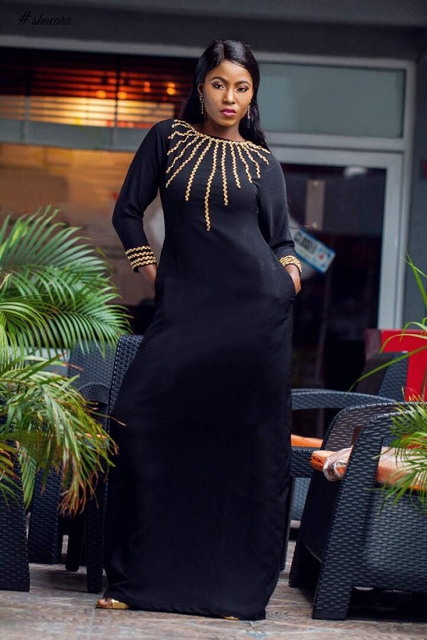 Timeless Glamour! Nigerian Womenswear Brand, Bibisquintessence Takes on Debie Rise in New Kaftan Collection