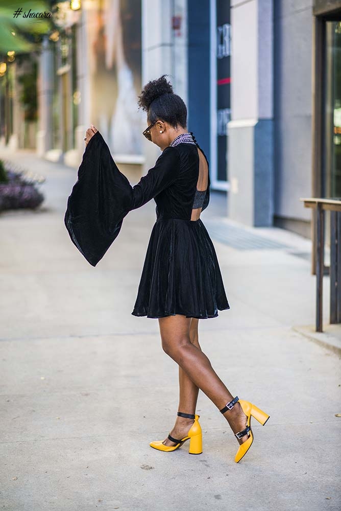 Street Style Look Of The Day! Fashion Blogger Titilola (titispassion) In Velvet LBD
