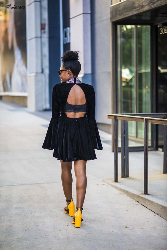 Street Style Look Of The Day! Fashion Blogger Titilola (titispassion) In Velvet LBD