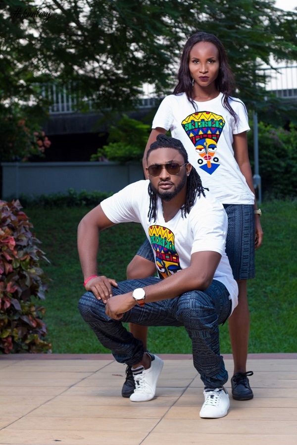 Uti Nwachukwu and Thelma Opara in James Johnson Clothing T-Shirt Collection ‘Naija Ethics’