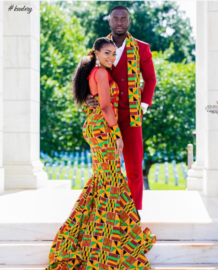 US Based Gh Designer Bernan Doll Goes Viral In Beautful Kente Couple Outfits For Pre Wedding Shoots
