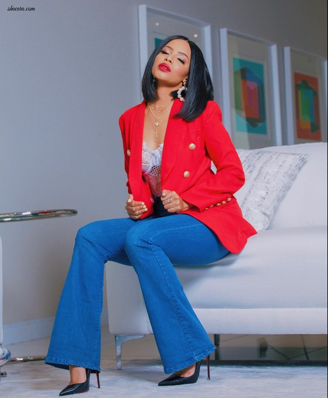 Thulisile Phongolo’s Wide-Leg Denim And Chic Blazer Is An Effortless Smart Casual Win