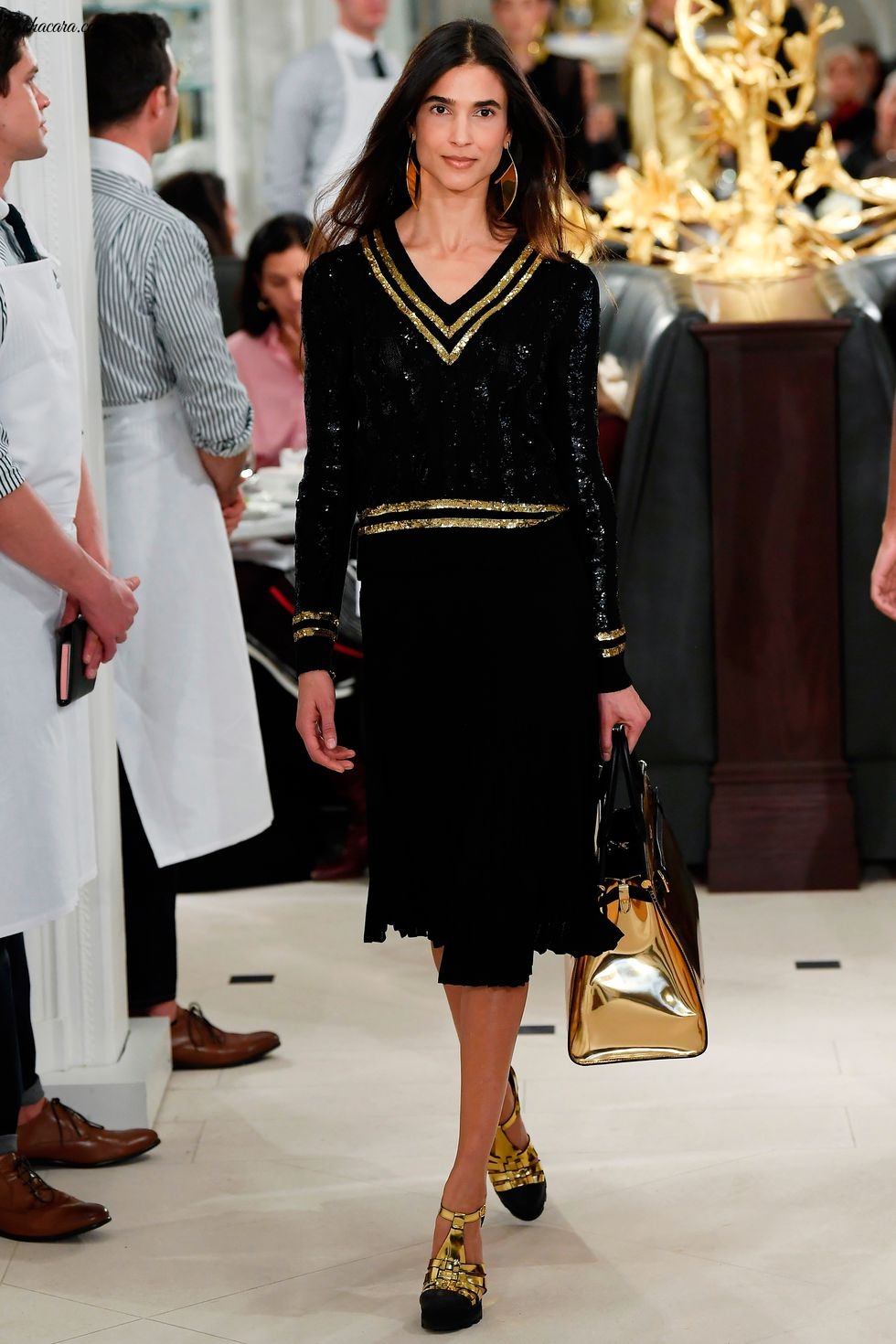 #NYFW: Gold Sequins, Metallics And Pleats Were The Order Of The Day At Ralph Lauren