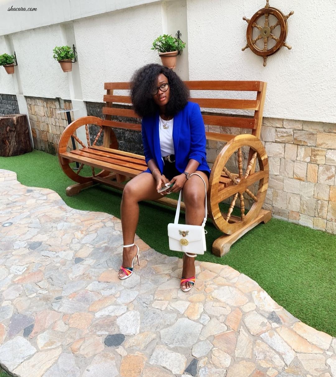 Cee-C Is Casual Chic As She Rocks Vibrant Blazer And Frayed Denim Shorts