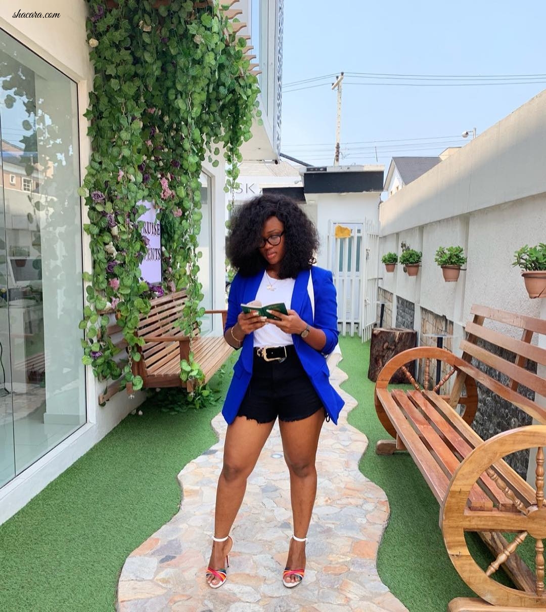 Cee-C Is Casual Chic As She Rocks Vibrant Blazer And Frayed Denim Shorts