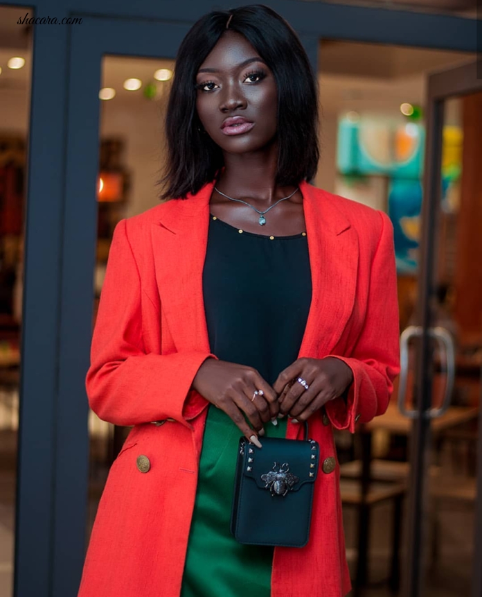 Fast Rising Heavily Melanated Ghanaian Model Just.Addie Serves Top Notch Office Style Wear In These Hot Shots