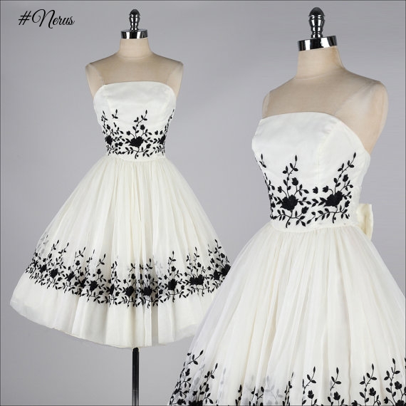Vintage 50s dress with floral cotton dress xs