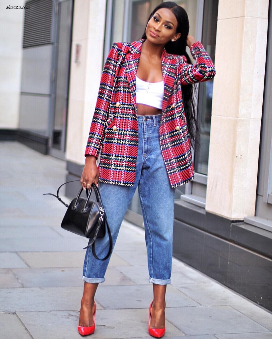 Jennie Jenkins’ Plaid Blazer And Jeans Combo