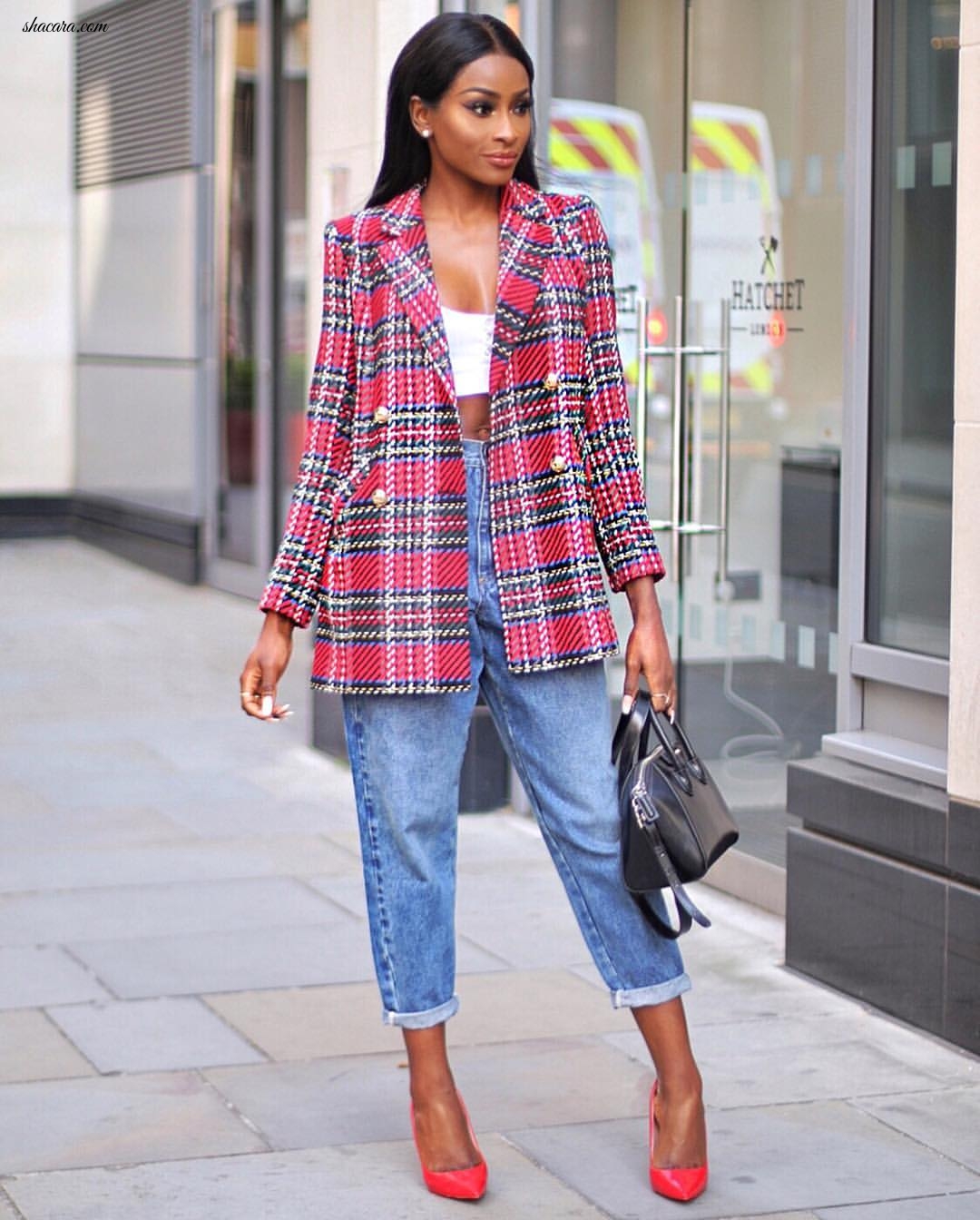 Jennie Jenkins’ Plaid Blazer And Jeans Combo